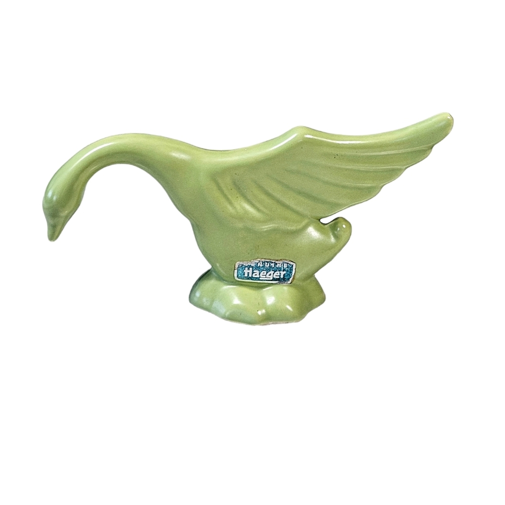 Vintage Haeger Pottery Swan Figurine Pastel Green  Hollywood Regency Duck Bird